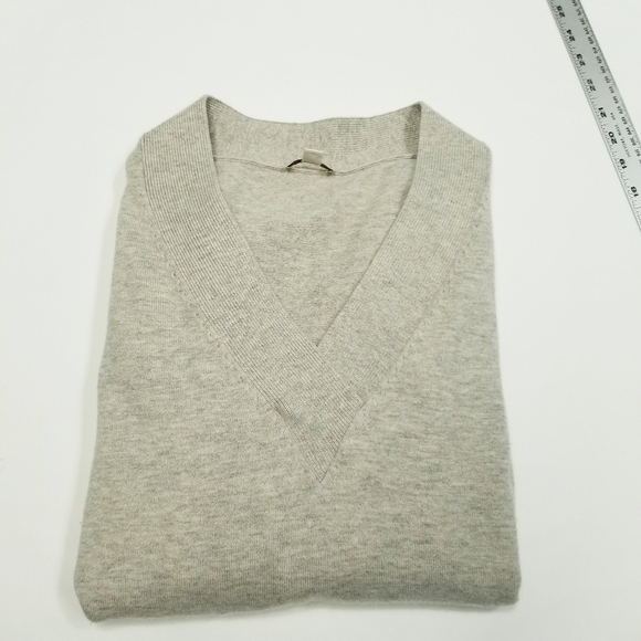 Gap V Neck Sweater Heathered Knit Tan tunic Wool Blend Oversized Size Medium - Picture 8 of 13